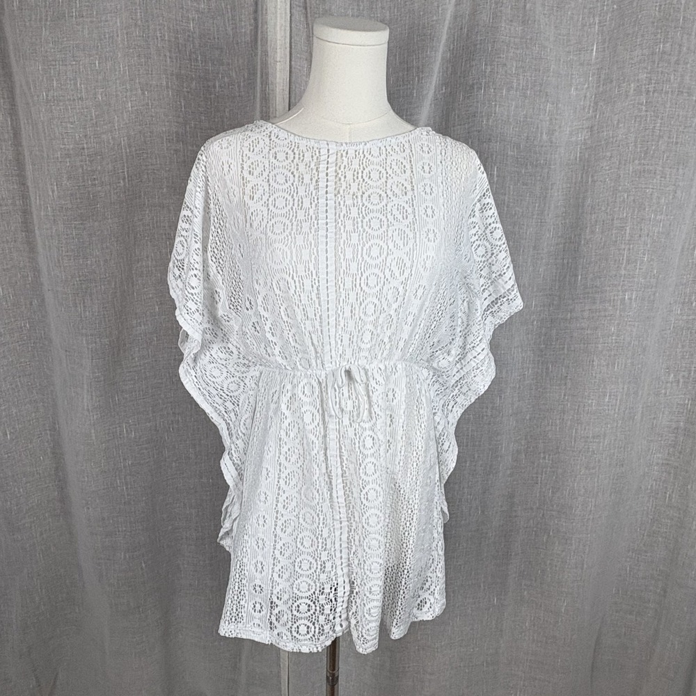 White Lace Boho Kaftan Caftan Top Tunic XS XXS Mini Dress Coastal Beach